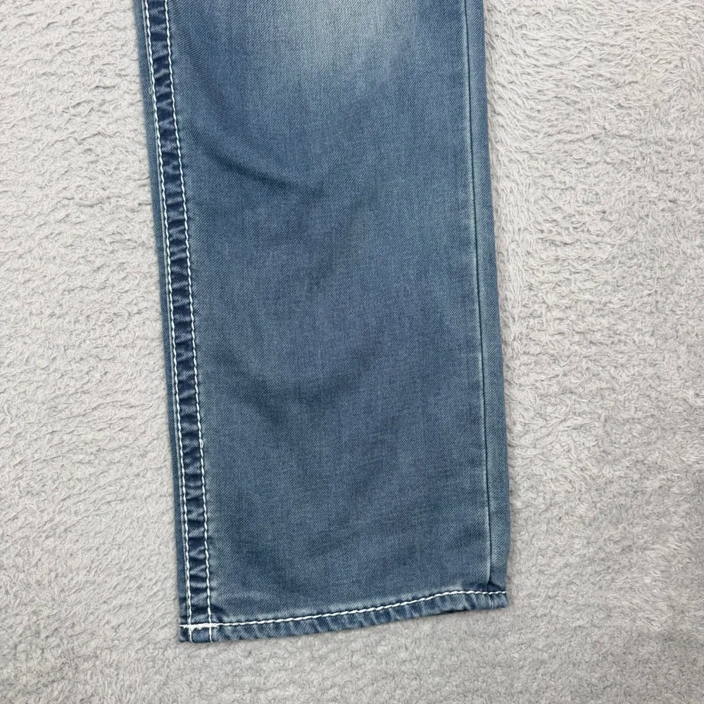 True Religion Section Slim Mens Jeans 40 Medium Wash White Contrast Stitch Blue